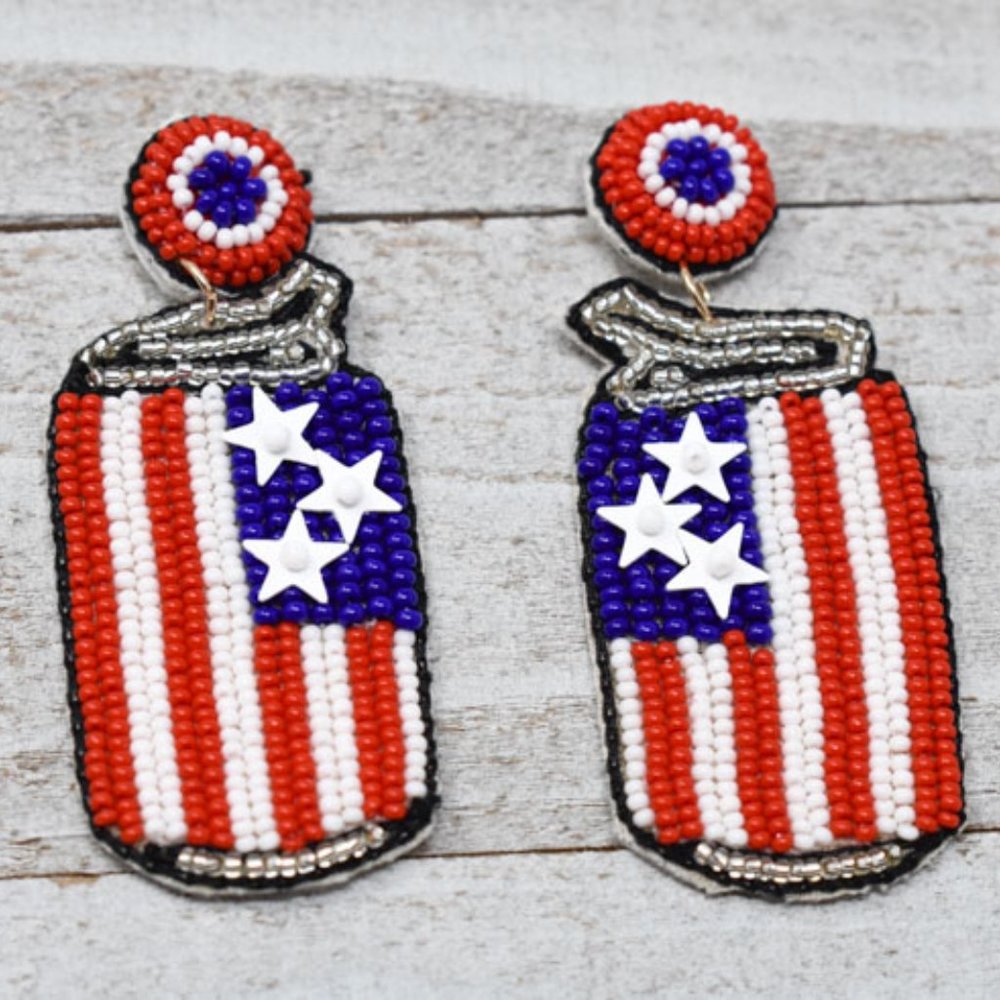 2.25" American Flag Patriotic Beer Can Earrings - Picture 2 of 10